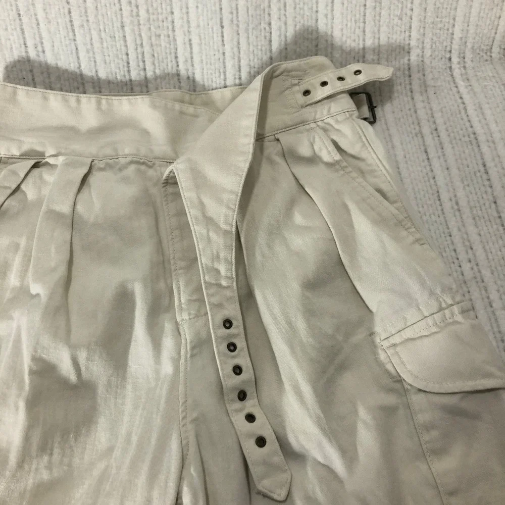 Banana Republic Cream Cotton Linen High Waist Cargo Pants Buckle Detail Size 2
